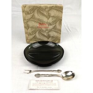 1881 Rogers Oneida FLIRTATION Silverplate Fork & Spoon w/Divided‎ Dish Orig. Box